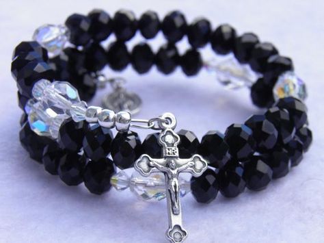 Protestant Prayer Beads, Decade Rosary, Goth Jewelry, Rosary Bracelet, Rosary Catholic, Wire Work Jewelry, Miraculous Medal, Our Father, Czech Crystal