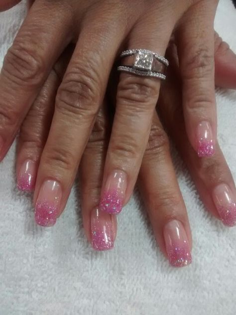 Glitter Fade Nails, Pink French Manicure, Glitter French Tips, Pink Glitter Nails, Gel Extensions, French Manicure, Cute Acrylic Nails, Acrylic Nail Designs, Nude Nails