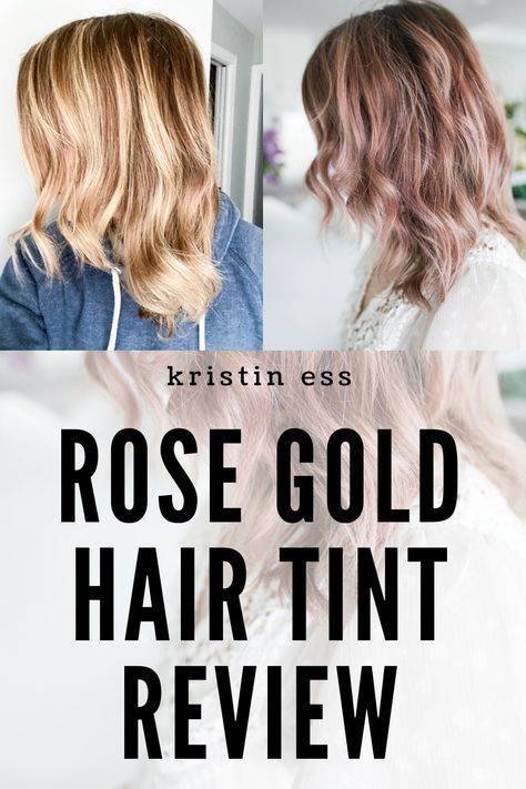 Here is my full review of the Kristin Ess rose gold hair tint! See how it looks on my hair with before and after photos. This is a fun option if you are looking to change up your hair color at home with a temporary color. Temporary Rose Gold Hair, Overtone Before And After, Rose Gold Toner, Hair Color At Home, Hair Change, Shampoo For Gray Hair, Kristin Ess, Hair Color Rose Gold, Medium Brown Hair