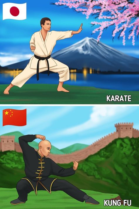 Karate and Kung Fu are 2 disciplines of martial arts that may seem very similar at first sight. However, there are certain aspects that can help you tell the difference between them. 5-Minute Crafts has created this short guide that will allow you to tell whether you’re watching someone perform Karate or Kung Fu. Kung Fu Martial Arts, Martial Arts Styles, Aikido, 5 Minute Crafts, Kung Fu, 3d Animation, Karate, Martial Arts, To Tell