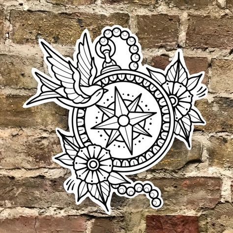 American Traditional Compass Tattoo, Traditional Compass Tattoo, Traditional Tattoo Outline, Traditional Heart Tattoos, Geometric Tattoo Sleeve Designs, Sam King, Illusion Tattoos, Optical Illusion Tattoos, Traditional Tattoo Inspiration