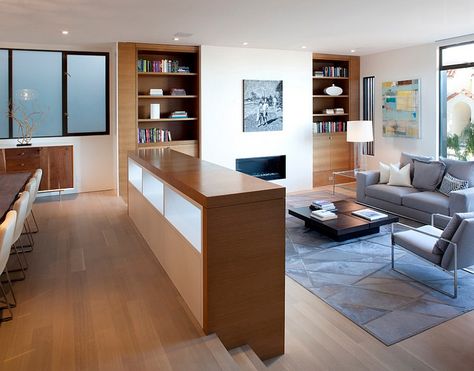 could something like this work in dining room - maybe other side has cabinets w/doors for books Temporary Room Dividers, Portable Room Dividers, Glass Room Divider, Bamboo Room Divider, Sliding Room Dividers, Living Room Divider, Inside A House, Sunken Living Room, Folding Room Dividers