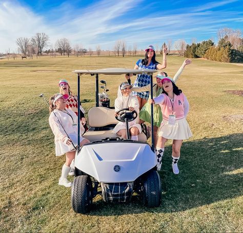 Golf Theme Hen Party, Bachelorette Golf Theme Outfits, Golf Bachelorette Ideas, Bach Themes, Golf Cart Decorations, Bachelorette Theme, Sporty Spice, Bridal Bachelorette Party, Bachelorette Themes