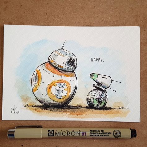 Star Wars Marker Art, Star Wars Watercolor Easy, Bb8 Drawing, Star Wars Watercolor, Doodling Ideas, Markers Drawing Ideas, Star Wars Painting, Disney Art Drawings, Bday Cards