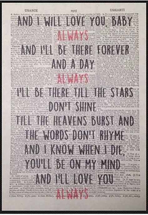 Always Lyrics, Book Page Wall, Bon Jovi Song, Page Wall, Bon Jovi Always, Dictionary Book, Wedding First Dance, When I Die, Picture Gifts