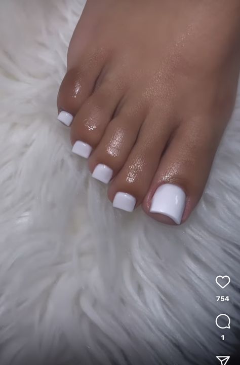 Milky White Nails And Toes, White Toes Nail, Milk White Toes, White Toe Nails Ideas, White Acrylic Toes, Toes Acrylic, French Tip Toes, White Manicure, Gel Toe Nails