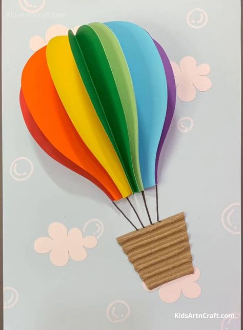 DIY How to Make Paper Air Balloon – Art and Craft for Kids - Kids Art & Craft Easy Construction Paper Crafts, Paper Art And Craft, Construction Paper Crafts, Seni Dan Kraf, Hand Crafts For Kids, Rainbow Crafts, Diy Crafts For Kids Easy, Origami Crafts Diy, Paper Art Craft