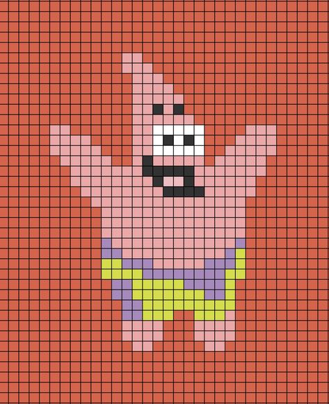 A pixel art template of Patrick Star from the cartoon program SpongeBob SquarePants. Patrick Star Pixel Art, Pixel Art Spongebob Easy, Spongebob Pixel Art Grid, Patrick Pixel Art, Pixel Spongebob, Pixel Art Cartoon Characters, Spongebob Pixel Art, Star Pixel Art, Cartoon Pixel Art