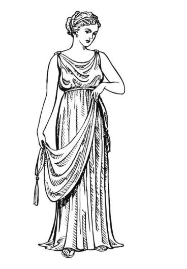 ancient Greco dress style characteristic of the Hellenistic period, "a kind of tunic formed by folding and wrapping a single rectangular piece of fabric around the body. Women's chitons usually provided more modesty, reaching from shoulders to ankle, while men often wore their chitons at knee length."  Read more: http://www.fashionencyclopedia.com/fashion_costume_culture/The-Ancient-World-Greece/Doric-Chiton.html#ixzz5ll0iuG8U Ancient Greece Clothing, Ancient Greek Dress, Greek Chiton, Ancient Greece Fashion, Ancient Greek Costumes, Greece Dress, Famous Clothes, Ancient Greek Clothing, Ancient Greece Art