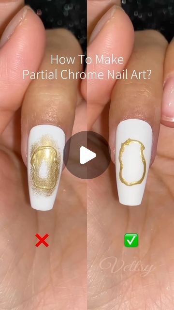 Chrome Nails Designs Easy, Gold Nail Chrome, Step By Step Nail Art Designs, Witchy Nails Tutorial, How To Do Chrome Nails With Gel, Easy Chrome Nail Art, Gold Rim Nails, Practice Hand Nail Ideas, Chrome Nails Step By Step