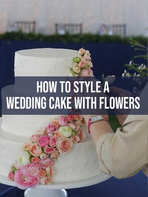 How To Style A Wedding Cake With Flowers Flowers On Wedding Cake, Wedding Cake With Flowers, How To Make Flour, Cake With Flowers, Wedding Flower Design, Two Tier Cake, Silk Flowers Wedding, Wedding Cakes With Flowers, Fashion Cakes