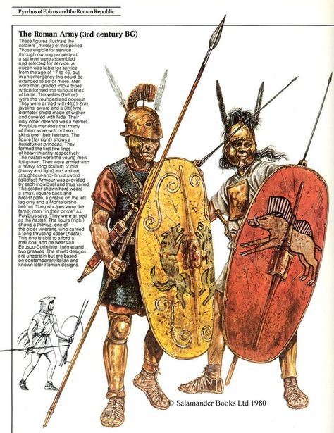 Triarii (Latin for “third men”) - Triarii on left, Hastati right Imperiul Roman, Punic Wars, Century Armor, Germanic Tribes, Roman Warriors, Roman Legion, Eastern Roman, Historical Illustration, Rome Antique