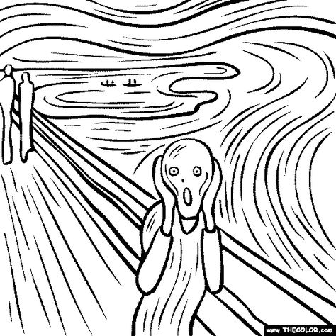 100% free coloring page of Edvard Munch's Painting - The Scream.  Color in the painting and print it out, save it to your library or email it to your friends. Famous Art Coloring, Drawing Dragon, Famous Artists Paintings, Istoria Artei, The Scream, Paintings Famous, Arte Van Gogh, Edvard Munch, Famous Paintings