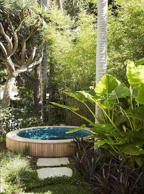 Tulum Outdoor Furniture, Modern Herb Garden, Mid Century Modern Backyard, Mid Century Modern Garden, Nature Spa, Inflatable Spas, Plunge Pools, Stock Tank Pool, Tank Pool