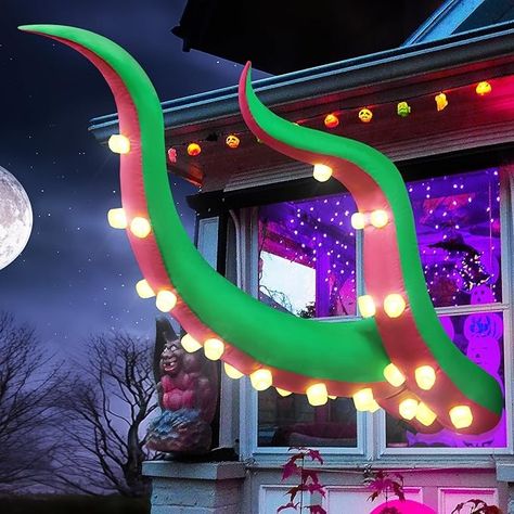 Amazon.com: FunFanso 7FT Halloween Inflatable Green Octopus Tentacles Outdoor Decorations, Blow up Hanging Decorations with Built-in LED Lights, Striking Window Decor Suitable for Roof Yard Indoor Holiday Party : Patio, Lawn & Garden Large Halloween Decorations Outdoor, Octopus Balloon, Attracting People, Green Octopus, Roof Decoration, Green Halloween, Octopus Tentacles, Inflatable Decorations, Halloween Inflatables