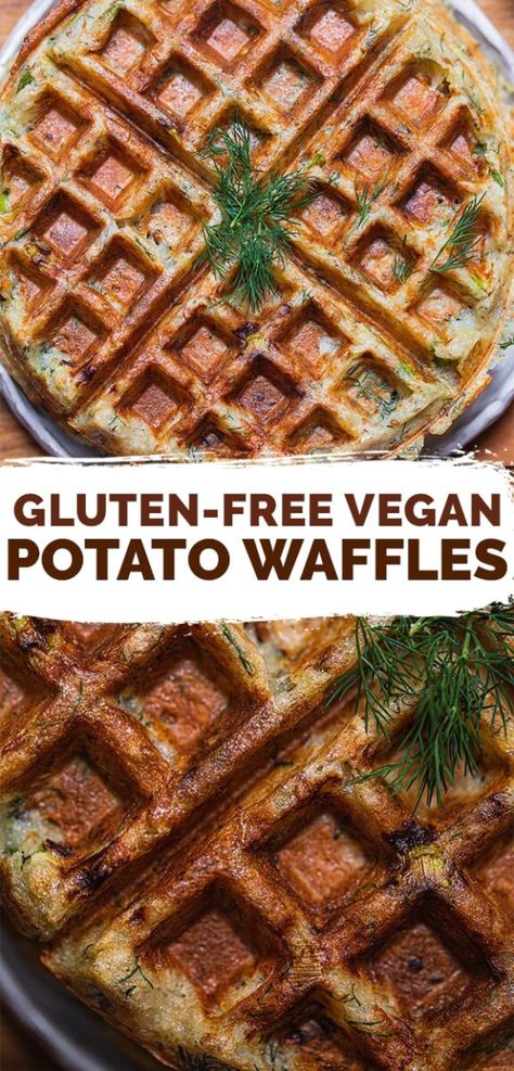 These gluten-free vegan potato waffles are crispy on the outside, soft and fluffy on the inside, and incredibly delicious. They're perfect for a wholesome breakfast or brunch, or even breakfast for dinner! Oil-free and easy to make. Potato Waffle Recipe, Savory Waffle Recipe, Waffles Vegan, Savoury Breakfast, Vegan Journey, Thanksgiving Brunch, Ice Chips, Vegan Waffles, Potato Waffles