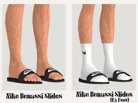 Slides Sims 4 Cc, The Sims 4 Pack, Nike Benassi Slides, Nike Crew Socks, Shark Slides, Male Sims, Slides Nike, Cc Shoes, Sims 4 Cc Shoes