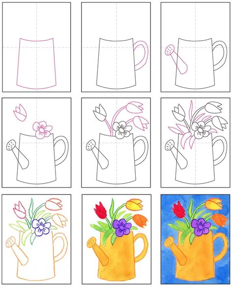 Ako Kresliť, Draw A Flower, How To Draw Flowers, Spring Drawing, Spring Art Projects, Draw Flowers, Elementary Art Projects, Homeschool Art, Art Lessons Elementary