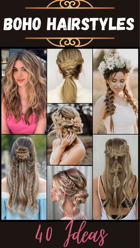 Boho Hairstyles Braided Boho Hair, Country Chic Hairstyles, Boho Chic Hairstyles Medium, Boho Hairstyles Straight Hair, Boho Hairstyles For Curly Hair, 70s Hairstyles For Long Hair Hippie, Hippy Hairstyles For Long Hair, Curly Boho Hairstyle, Medium Length Boho Hairstyles