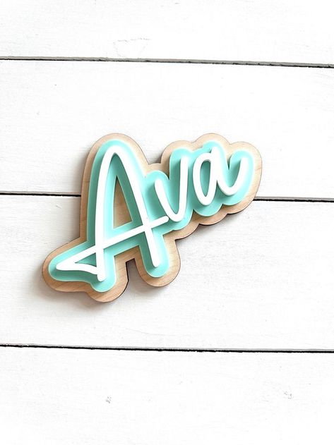 Personalize your nursery with beautiful name signs crafted from laser cut wood and creative glowforge projects! Thunder Laser, Wood Crafts For Kids, Environmental Graphics Signage, Laser Crafts, Glowforge Projects, Easy Diy Hacks, Door Plaque, Beautiful Name, Kids Deco