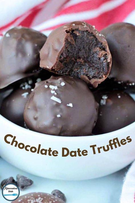 These easy Chocolate Date Truffles are the perfect vegan treat for any chocolate lover! They come together quickly with just a few simple ingredients like cocoa powder and Medjool dates, and the result is a rich and delicious dessert that everyone will enjoy. Save the recipe to your healthy dessert or snack recipe board. Cocoa Date Balls, Smashed Dates With Chocolate, Turtle Candy With Dates, Paleo Chocolate Truffles, Healthy Brownies Dates, Chocolate Tahini Truffles, Quick Cocoa Powder Desserts, Date Truffles Recipe, Healthy Treats With Dates