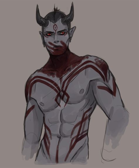 zimbabwe Fantasy Skin Markings, Demon Oc Male Horns, Skin Markings Drawing, Incubus Design, Tiefling Barbarian Male, Markings On Skin, Demon Male Character Design, Demon Markings, Markings On Skin Drawing