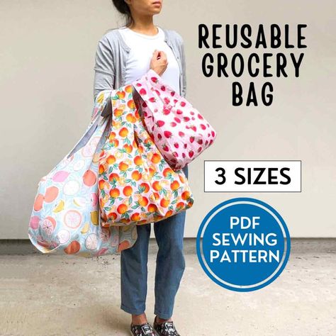 How to Make a Reusable Grocery Bag (Free Pattern) - MindyMakes Sew A Shopping Bag, Grocery Bag Storage Pattern, Making Grocery Bags, Free Grocery Bag Patterns To Sew, Shopping Bag Free Pattern, Sewing Shopping Bags Free Pattern, Fabric Grocery Bag Pattern, Sew Reusable Grocery Bags, Farmers Market Bag Pattern