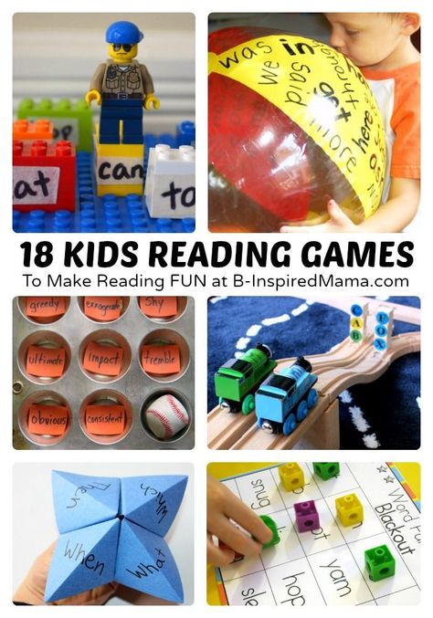 18 Fun Kids Reading Games and Activities to Make Reading More Fun! Perfect for Homeschool or Preschool Make And Take Literacy Activities, Literacy Night Activities Make And Take, Creative Reading Activities, Fun Reading Games, Reading Games For Kids, Family Literacy Night, Fun Reading Activities, Work Games, Games To Make