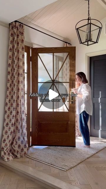 4,341 likes, 134 comments - rebeccaandgenevieve on April 21, 2024: "One of my favorite details about our entryway. Would you add curtains over your front door? 

I’ve linked the one we have and 12 more beautiful patterned options on my LTK. Link in my bio. 

Now, I am thinking, maybe I should bring back the vintage rug 🤔

#moderncottage #housetohome #homedecor". Windows By Front Door, Curtains On Front Door, Front Door Side Windows Coverings, Curtains Over Front Door, Curtain Front Door, Front Door Curtain, Front Door Side Windows, Front Door Curtains, Front Door Interior