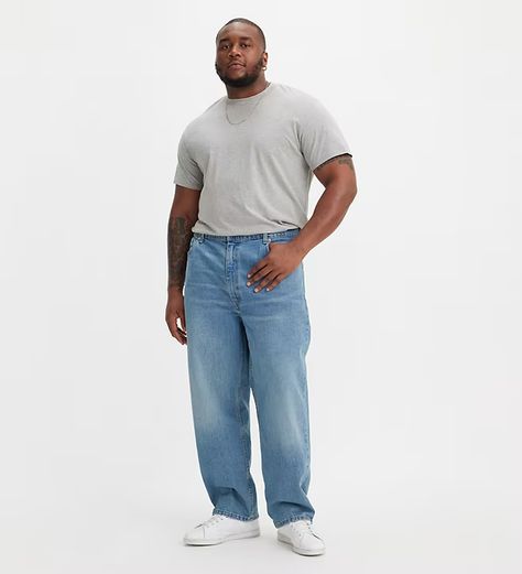 550™ Relaxed Fit Men's Jeans (big & Tall) - Light Wash | Levi's® US Levi 550 Jeans Outfit Men, Levis 550 Jeans Outfit, Outfits For Heavy Men, Baggy Jeans Outfit Plus Size, Big Guy Outfits, Big And Tall Fashion For Men, Menswear 2024, Loose Jeans Outfit, Light Jeans Outfit