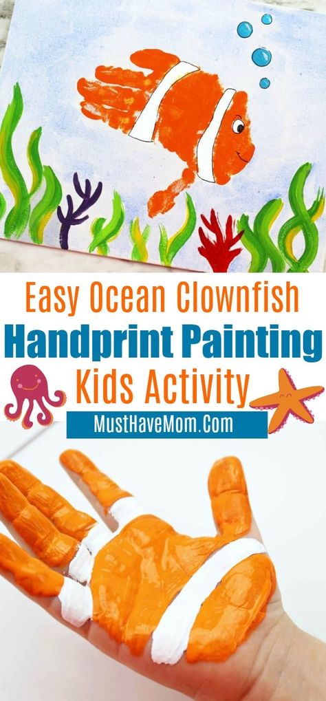 Ocean Art For Kids, Ocean Art Projects For Kids, Handprint Painting, Ocean Art Projects, Under The Sea Crafts, Painting Fish, Preschool Art Projects, Art Project For Kids, Project For Kids