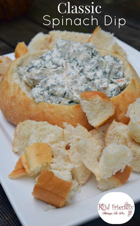 Classic Spinach Dip in a Bread Bowl Recipe - Easy Knorr Spinach Dip Recipe… Knorr Spinach Dip Recipe, Spinach Dip Bread Bowl, Easy Holiday Appetizers, Classic Spinach Dip, Knorr Spinach Dip, Spinach Dip Easy, Bowl Recipes Easy, Bread Bowl Recipe, Spinach Dip Recipe