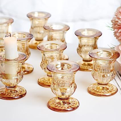 Amazon.com: Letine Gold Candlestick Holders Set of 12-2.5" H Taper Candle Holders Bulk -Gold Glass Candle Holder for Rustic Wedding Centerpieces, Party Supplies : Home & Kitchen Glass Taper Candle Holders, Gold Candlestick Holders, Centerpieces Party, Decoration For Wedding, March Wedding, Table Manners, Candle Stick Holders, Gold Candle Sticks, Gold Candle Holders