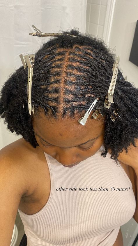 interlocking microlocs using a 2 pt rotation | Instagram Dread Sizes, Retwist Tutorial, Diy Micro Locs, Small Starter Locs, How To Retwist Dreads, Starter Locs Two Strand Twist, Locs Two Strand Twist, Retwist Dreads, Microlocs Inspiration