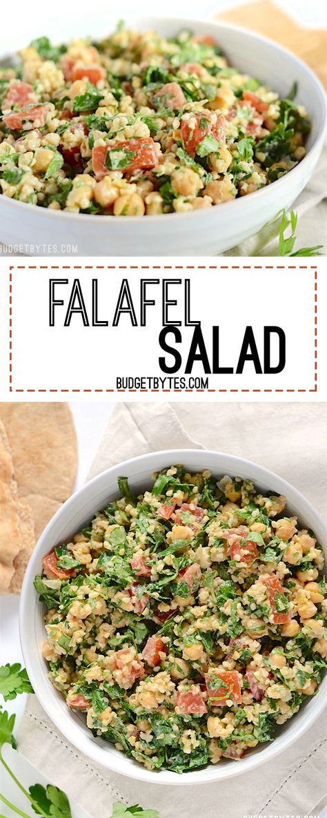 This falafel salad is packed with fresh vegetables, drenched with a tangy tahini dressing, and is 100% vegan. Step by step photos. - BudgetBytes.com Vegan Budget, Arabisk Mad, Falafel Salad, Homemade Tahini, Vegan Salad Recipes, Healthy Salads, Healthy Salad Recipes, Tahini, Vegan Eating