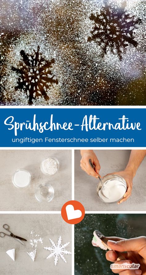 Mit einer selbst gemachten Sprühschnee-Alternative aus nur zwei Zutaten holst du dir den Winter ans Fenster - garantiert ungiftig und rückstandslos abwischbar. Winter Kindergarten, Winter Hacks, Pretty Decor, Winter Wonder, Window Decor, Art Classes, Holiday Crafts, Winter Wonderland, Christmas Time