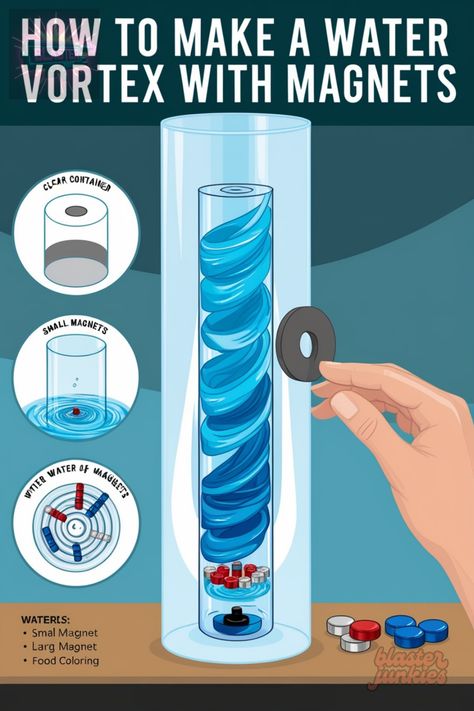 Create a mesmerizing water vortex with magnets using simple materials! Perfect for science enthusiasts and DIY lovers. 🌪️ #DIY #WaterVortex #ScienceExperiment Vortex Water, Clear Container, Science Experiments, Food Coloring, Diy Home Decor, Magnets, Science, Water