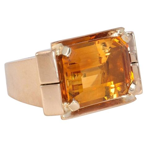 Topaz Cocktail Ring, Asymmetrical Ring, Stone Ring Design, Yellow Gold Cocktail Ring, Sapphire Cocktail Ring, Citrine Jewelry, Retro Ring, Citrine Pendant, Gold Cocktail Ring