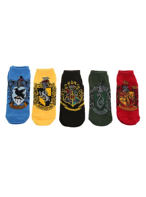 Harry Potter House Crest No-Show Socks 5 Pair | Hot Topic Hot Topic Harry Potter, Slytherin Stuff, Harry Potter Houses Crests, Harry Potter Socks, Harry Potter Merch, Potter House, Harry Potter Hogwarts Houses, Harry Potter House, Harry Potter Deathly Hallows