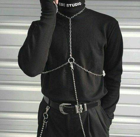 Eboy Aesthetic Outfits Men Chains, Eboy Aesthetic Outfits Men, Eboy Aesthetic Outfits, Eboy Aesthetic, 70s Clothes, Aesthetic Outfits Men, Outfits Men, Edgy Outfits, Dark Fashion