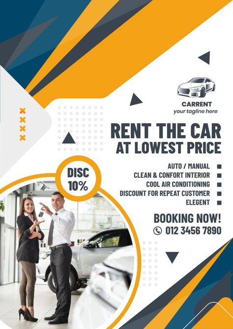 Professional Car Rental Discount Poster Bank Poster Design, Car Rental Poster, Bank Poster, Car Leasing, Dubai Airport, Ford Mustang Coupe, Advertisement Template, Dubai Marina, Car Rental Company