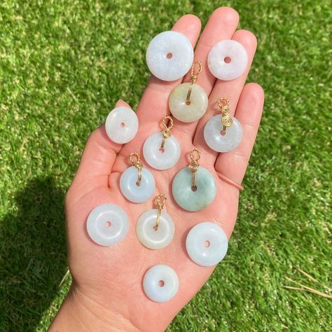 Handmade Crystal Jewelry on Instagram: “Jade Donut pendants are back!!⁠ ⁠ Comment 💚 if you like them.⁠ ⁠ Available at www.bserene.co⁠ ⁠ ⁠ 🧚🏽Health🧚🏽Abundance🧚🏽Joy🧚🏽⁠ ✨Heal the…” Handmade Crystal Jewelry, Crystal Jewelry, Crystal Necklace, Washer Necklace, Donuts, Jade, Handmade Jewelry, Healing, Drop Earrings