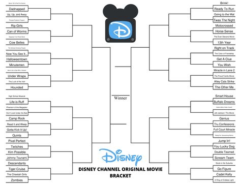 Disney Channel Original Movies List, Dcom Movies Disney Channel, Printable Brackets, Film Major, Bracket Ideas, Disney Original Movies, Disney Channel Movies, Old Disney Channel, Disney Channel Original