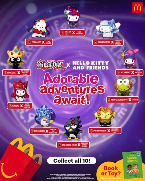 Yu-Gi-Oh! x Hello Kitty and Friends (McDonalds, 2024) Hello Kitty Mcdonalds Toys, Hello Kitty Mcdonalds, Obelisk The Tormentor, Hello Kitty Cinnamoroll, Hello Kitty And Friends, Hello Kitty Backgrounds, Friends Characters, Happy Meal Mcdonalds, Happy Meal Toys