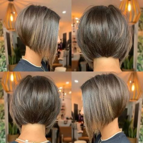 Fine Hair Concave Bob Silver Pixie, Concave Bob, Kort Bob, Balayage Hair Caramel, Inverted Bob Haircuts, Angled Bob Hairstyles, Stacked Bob Haircut, Bob Haircut For Fine Hair, Short Layered