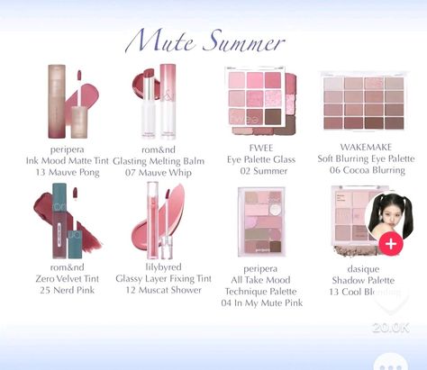 Summer Mute Makeup Korean, Summer Mute Makeup, Summer Mute Color Palettes, Mute Summer Makeup, Muted Summer Makeup, Mute Colors, Warm Tone Makeup, Makeup Cart, Muted Summer