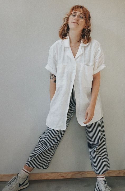 PATTERN REVIEW: Mykonos Shirt In Midweight Linen - The Thread Blog Woven Shirt Pattern, Boxy Shirt Pattern, Linen Shirt Sewing Pattern, Oversized Shirt Pattern, Simple Shirt Pattern, Linen Top Pattern, Simple Top Pattern, Linen Sewing Patterns, Linen Shirt Pattern