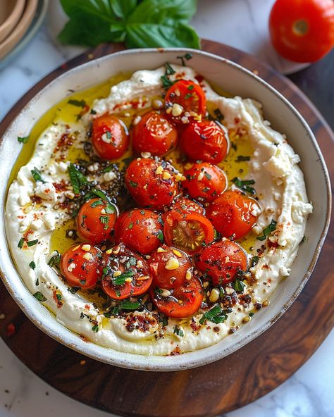 Get lost in the creamy luxury of Roasted Tomato and Whipped Feta Dip, elevated with a bold sizzling shallot oil. Perfect for impressing guests or treating yourself! Whipped Feta Dip, Treating Yourself, Feta Dip, Whipped Feta, Snack Dip, Balsamic Chicken, Light Snacks, Roasted Tomato, Best Appetizers