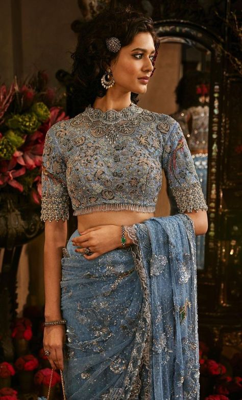 Rimple & Harpreet Narula 'Firang Mahal' 2024 Decent Blouse Designs, Sari Ideas, Rimple Harpreet Narula, Rimple Harpreet, Hair Style On Saree, Simple Saree Designs, Latest Blouse Designs Pattern, Trendy Outfits Indian, Indian Bride Outfits