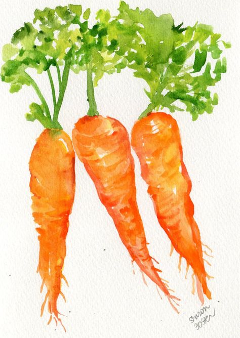 Carrots watercolor Vegetables series original by SharonFosterArt, $12.00 Watercolor Vegetables, Veggie Art, Vegetable Painting, Watercolor Food, Painting Kitchen, Watercolor Fruit, Watercolor Projects, Food Painting, Watercolor Paintings Easy